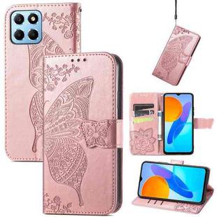 For Honor X8 5G Butterfly Love Flower Embossed Leather Phone Case(Rose Gold)