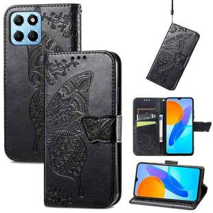 For Honor X8 5G Butterfly Love Flower Embossed Leather Phone Case(Black)