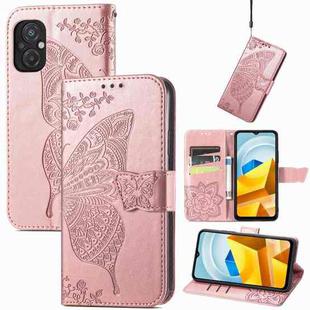 For Xiaomi Poco M5 Butterfly Love Flower Embossed Leather Phone Case(Rose Gold)