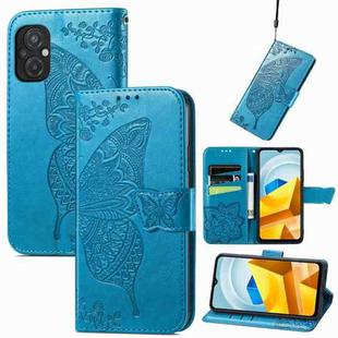 For Xiaomi Poco M5 Butterfly Love Flower Embossed Leather Phone Case(Blue)