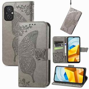 For Xiaomi Poco M5 Butterfly Love Flower Embossed Leather Phone Case(Gray)