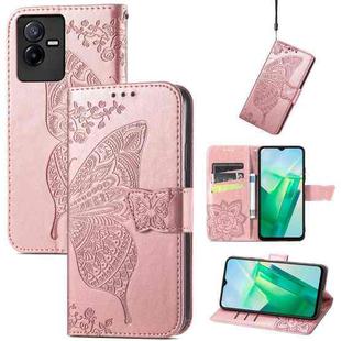 For vivo T2X 5G Butterfly Love Flower Embossed Leather Phone Case(Rose Gold)