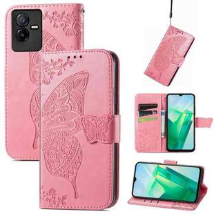 For vivo T2X 5G Butterfly Love Flower Embossed Leather Phone Case(Pink)