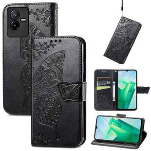For vivo T2X 5G Butterfly Love Flower Embossed Leather Phone Case(Black)