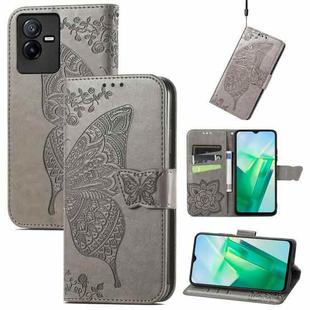 For vivo T2X 5G Butterfly Love Flower Embossed Leather Phone Case(Gray)