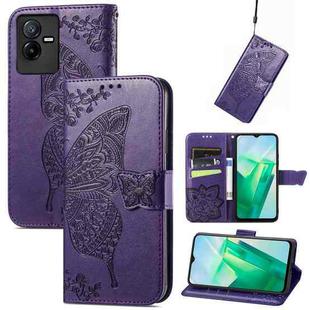 For vivo T2X 5G Butterfly Love Flower Embossed Leather Phone Case(Purple)