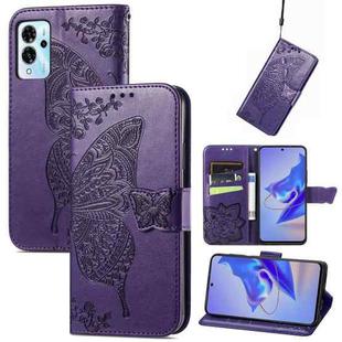 For ZTE Blade V40 Pro Butterfly Love Flower Embossed Leather Phone Case(Purple)