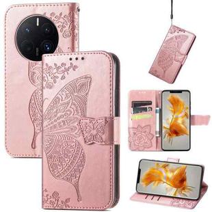 For Huawei Mate 50 Pro Butterfly Love Flower Embossed Leather Phone Case(Rose Gold)