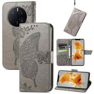 For Huawei Mate 50 Pro Butterfly Love Flower Embossed Leather Phone Case(Gray)