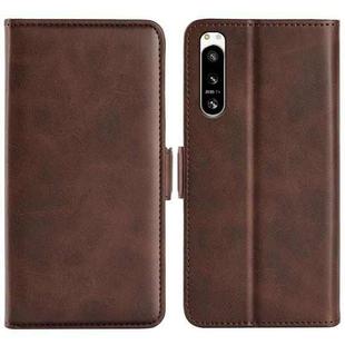 For Sony Xperia 5 IV Dual-side Magnetic Buckle Horizontal Flip Leather Phone Case(Brown)