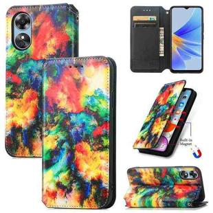 For OPPO A17 CaseNeo Colorful Magnetic Leather Phone Case(Colorful Cloud)