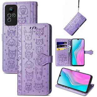 For Infinix Note 11 Cute Cat and Dog Embossed Leather Phone Case(Purple)