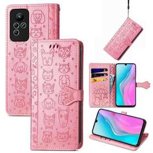 For Infinix Note 11 Cute Cat and Dog Embossed Leather Phone Case(Pink)
