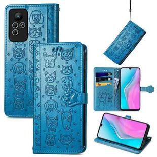 For Infinix Note 11 Cute Cat and Dog Embossed Leather Phone Case(Blue)