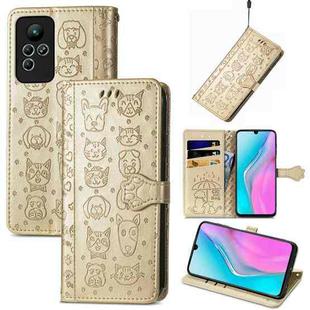 For Infinix Note 11 Cute Cat and Dog Embossed Leather Phone Case(Gold)