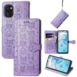 For UMIDIGI A13S Cute Cat and Dog Embossed Leather Phone Case(Purple)
