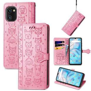 For UMIDIGI A13S Cute Cat and Dog Embossed Leather Phone Case(Pink)