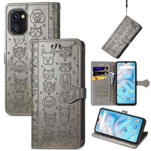 For UMIDIGI A13S Cute Cat and Dog Embossed Leather Phone Case(Gray)
