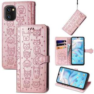 For UMIDIGI A13S Cute Cat and Dog Embossed Leather Phone Case(Rose Gold)