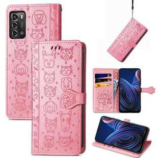 For ZTE Blade A72 4G Cute Cat and Dog Embossed Leather Phone Case(Pink)