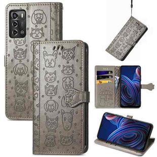 For ZTE Blade A72 4G Cute Cat and Dog Embossed Leather Phone Case(Gray)