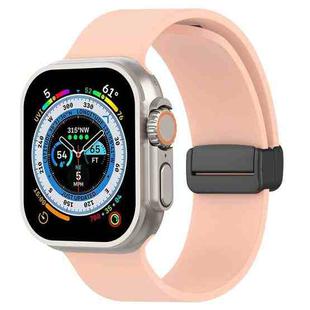 Magnetic Black Buckle Smooth Silicone Watch Band For Apple Watch Ultra 49mm(Pink)