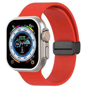Magnetic Black Buckle Smooth Silicone Watch Band For Apple Watch Ultra 49mm(Red)