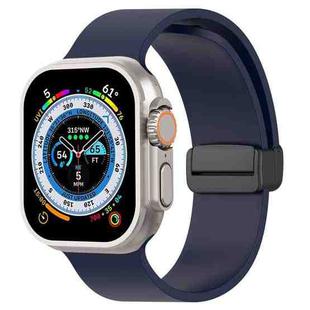 Magnetic Black Buckle Smooth Silicone Watch Band For Apple Watch Ultra 49mm(Midnight Blue)