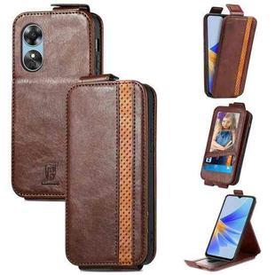 For OPPO A17 Splicing Wallet Card Holder Vertical Flip Leather Phone Case(Brown)