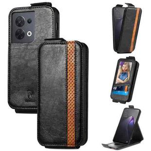 For OPPO Reno8 Splicing Wallet Card Holder Vertical Flip Leather Phone Case(Black)