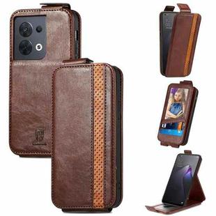 For OPPO Reno8 Splicing Wallet Card Holder Vertical Flip Leather Phone Case(Brown)
