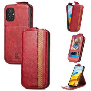 For Xiaomi Poco M5 Splicing Wallet Card Holder Vertical Flip Leather Phone Case(Red)