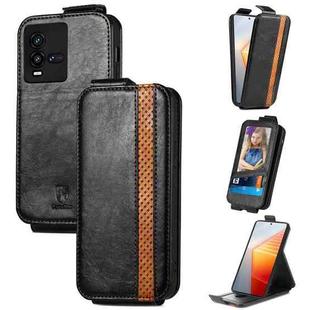 For vivo iQOO 10 Splicing Wallet Card Holder Vertical Flip Leather Phone Case(Black)