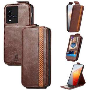 For vivo iQOO 10 Splicing Wallet Card Holder Vertical Flip Leather Phone Case(Brown)