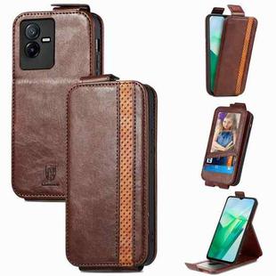 For vivo T2X Splicing Wallet Card Holder Vertical Flip Leather Phone Case(Brown)