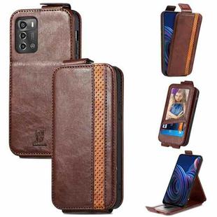 For  ZTE Blade A72 Splicing Wallet Card Holder Vertical Flip Leather Phone Case(Brown)