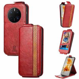 For Huawei Mate 50 Pro Splicing Wallet Card Holder Vertical Flip Leather Phone Case(Red)