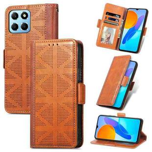For Honor X8 5G Grid Leather Flip Phone Case(Brown)