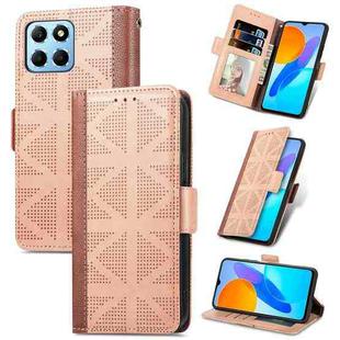 For Honor X8 5G Grid Leather Flip Phone Case(Khaki)