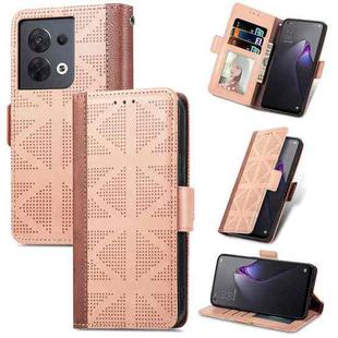 For OPPO Reno8 Grid Leather Flip Phone Case(Khaki)