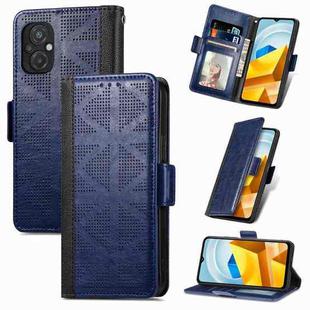 For Xiaomi Poco M5 Grid Leather Flip Phone Case(Blue)