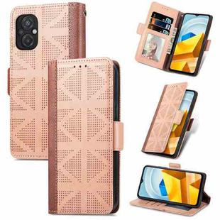 For Xiaomi Poco M5 Grid Leather Flip Phone Case(Khaki)