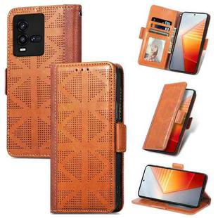 For vivo iQOO 10 Grid Leather Flip Phone Case(Brown)