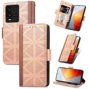For vivo iQOO 10 Grid Leather Flip Phone Case(Khaki)