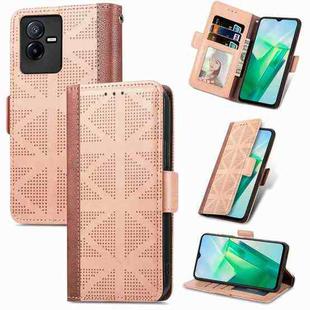 For vivo T2X Grid Leather Flip Phone Case(Khaki)