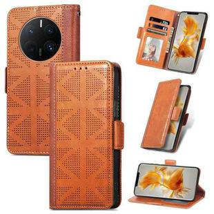 For Huawei Mate 50 Pro Grid Leather Flip Phone Case(Brown)