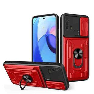 For Motorola Moto E30 Sliding Camshield Card Phone Case(Red)