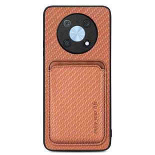 For Huawei Nova Y90 Carbon Fiber Leather Card Magsafe Case(Brown)