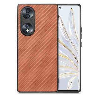 For Honor 70 Carbon Fiber Texture Leather Back Cover Phone Case(Brown)