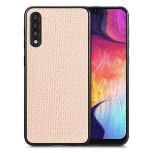 For Samsung Galaxy A50 Carbon Fiber Texture Leather Back Cover Phone Case(Khaki)